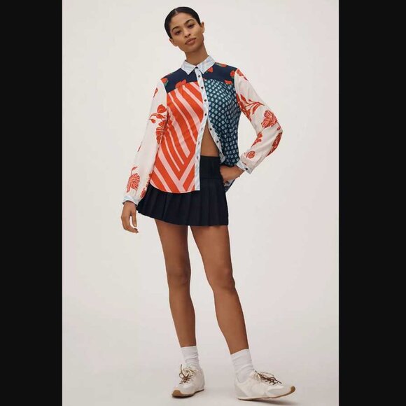 Plus 3X Maeve x Anthropologie Paz contrast button down shirt blouse red blue 4 - Picture 10 of 10